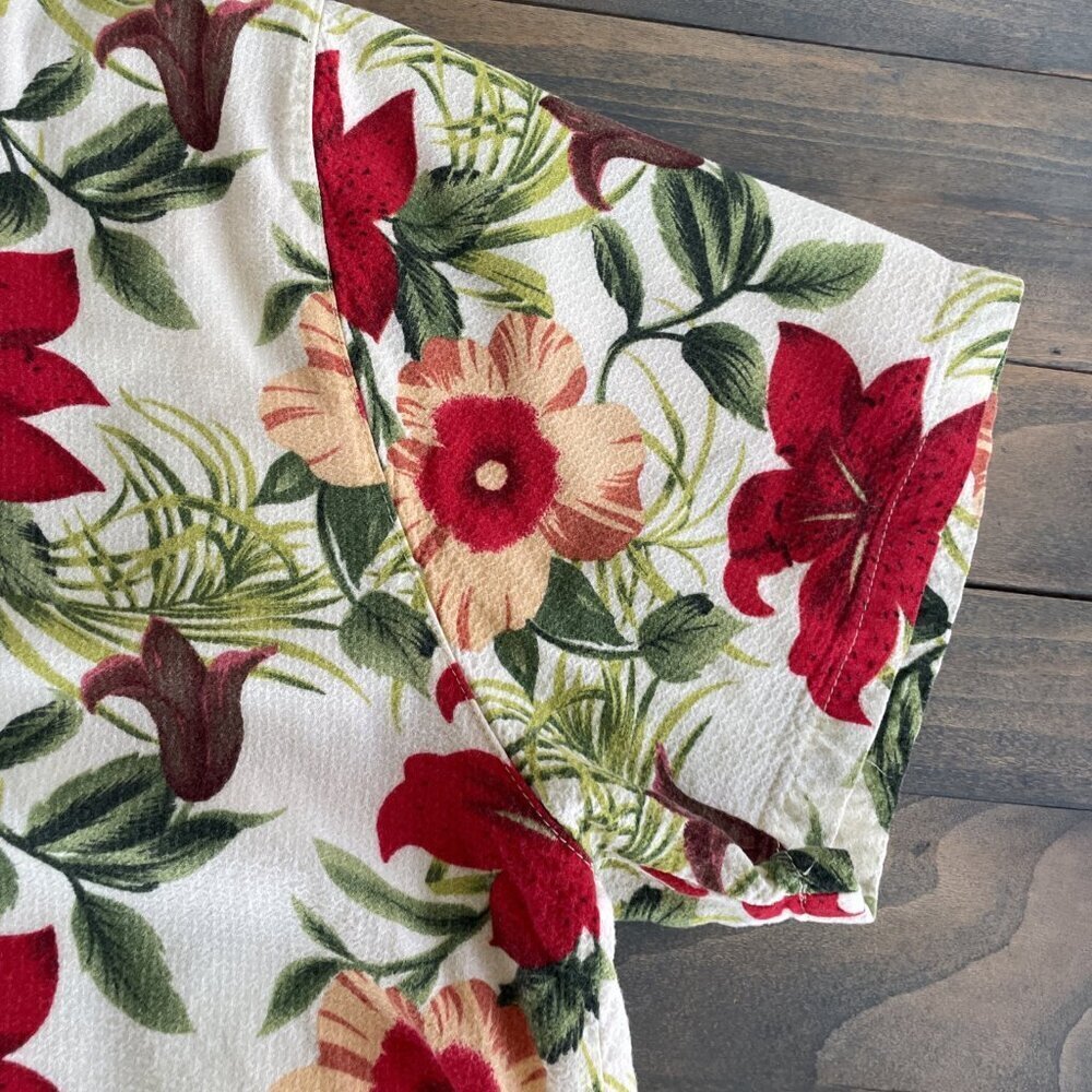 Palm Grove White Floral Hawaiian Button Front Shirt Womens Petite Large (C8) - Picture 4 of 8